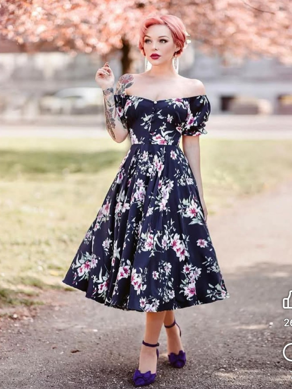 Nwt Navy Lily Floral Carmen Swing Dress British Retro Vintage Style Clothing